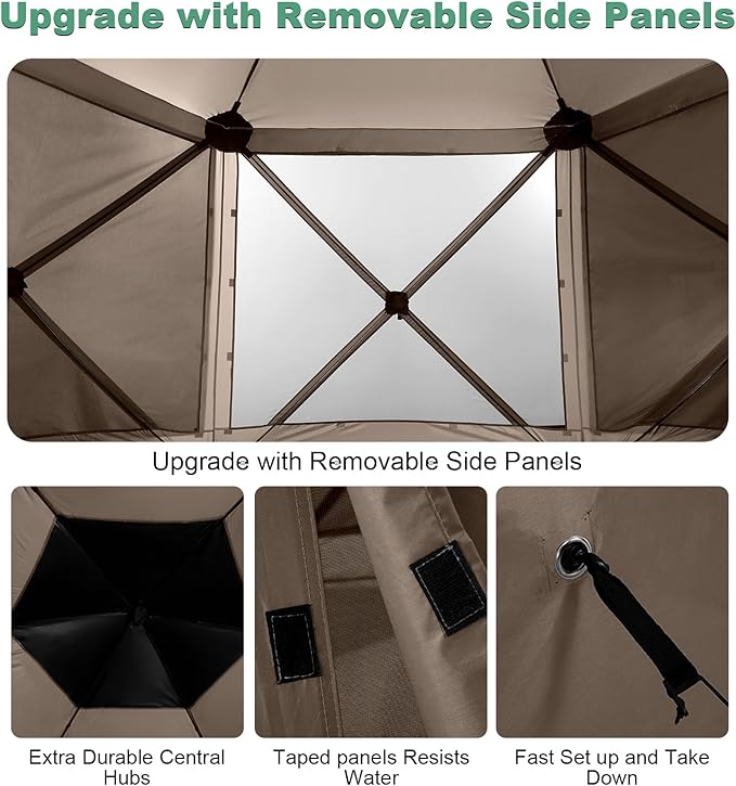 COBIZI 12x12ft Pop up Gazebo Screen Tent Screen House for Camping, Camping Outdoor Screened Gazebo, Canopy Tent,Portable Hub with Carrying Bag and Ground Stakes, BrownUpgraded 2.0