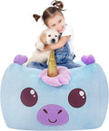 Aubliss Unicorn Stuffed Animal Storage Bean Bag Chair for Kids, Velvet Extra Soft Beanbag Chairs Cover, X-Large Stuffable Zipper Bean Bag for Organizing Plush Toys Girls Bedroom Decor, Blue