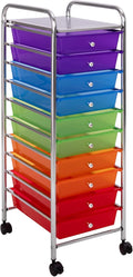 Seville Classics Rolling Utility Organizer Storage Cart, for Home Office, School, Classroom, Scrapbook, Hobby, Craft, 10 Drawer, Multicolor (Pearlized)
