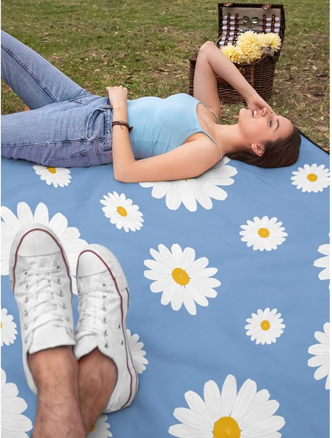 Thuswarm Floral Daisy Flowers Blue Flannel Throw Blanket Gifts Warm Cozy Soft Funny Print Blankets for Summer Room Decoration Bed Couch Sofa 60”×50” Medium for Teen
