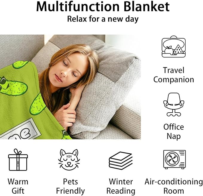 Custom Pickle Throw Blanket for Women Men - 60x80 Inches Twin Size - Soft Fluffy Cozy Blankets Gift - Green Funny Blanket Throws for Bed, Sofa, Winter