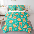 Erosebridal Christmas Gingerbread Queen Bedding Set 7 Piece,Cute Gingerbread Man Bed in A Bag,Xmas Snowflake Comforter Set Kawaii Xmas Sheet Set with Comforter,Green Christmas Decoration