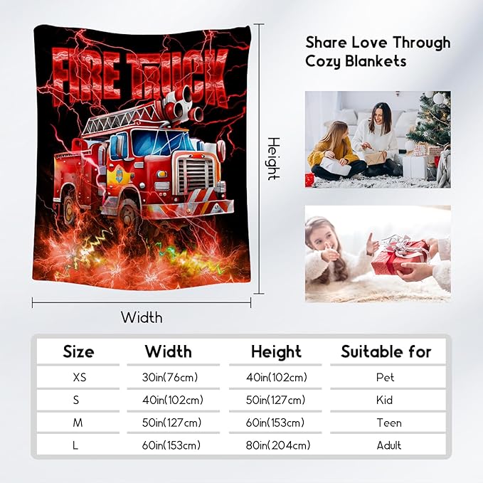 Kids Blanket Fire Truck Gifts for Toddler Boys, 30"x40" Fleece Soft Cozy Car Theme Throw for Couch Sofa