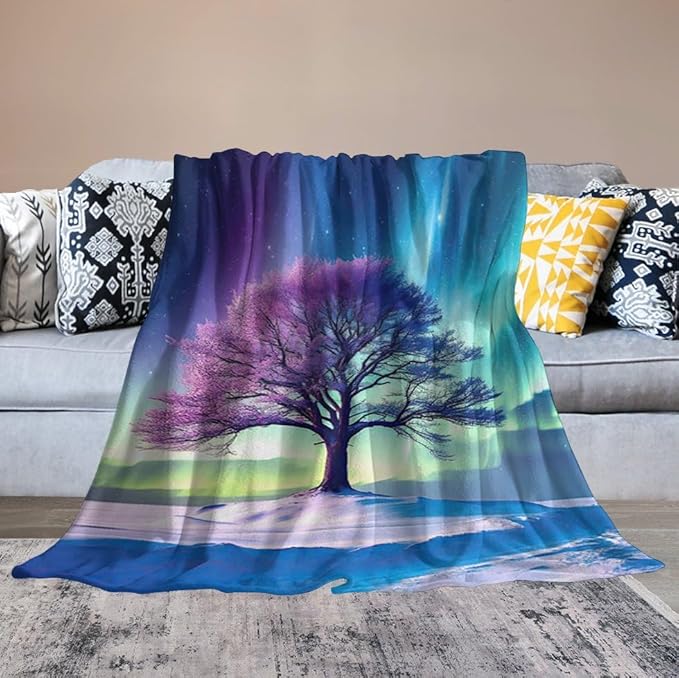 Tree of Life Blanket Arctic Tree Gifts for Girls Boys Woman Kids Aurora Borealis Lover Throw Blankets Soft Blanket Warm Fleece Flannel Plush Blankets for Bed Sofa Couch 50"x60"