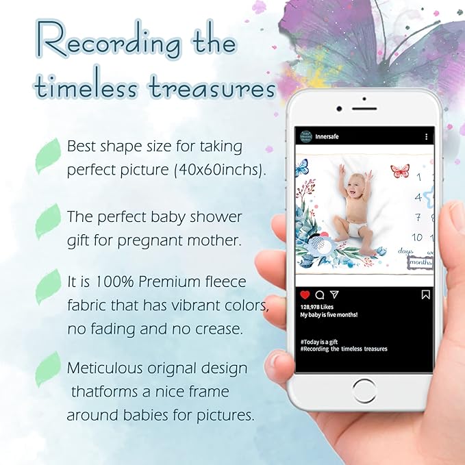 Baby Milestone Blanket| Original Design Baby Monthly Milestone Blanket Boy Girl| Newborn Baby Photography Props Blanket| 60'x40' Le Papillon et la Fleur