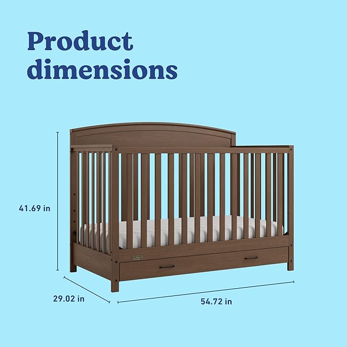 Graco Benton 5-in-1 Convertible Crib with Drawer (Hazelnut) – GREENGUARD Gold Certified, Converts from Baby Crib to Toddler Bed, Daybed and Full-Size Bed, Full-Size Nursery Storage Drawer
