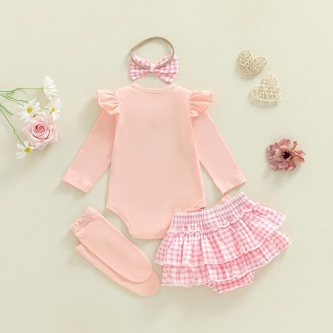 Newborn Baby Girl Clothes Hello I'm New Here Romper Ruffle Shorts Tutu Skirt Set Cute Infant Coming Home Outfits