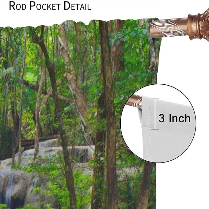 Forest Waterfall Blackout Curtains, Spring Nature Theme Natural Scenery Mountain Scenery Rod Pocket Window Drapes, for Bedroom Living Room 63" W X 72" L