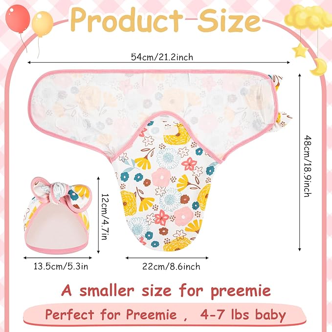 Ramede 6 Pack Preemie Swaddle Blanket with Hats Sleep Swaddle for Baby Boy Girl Preemie Newborn Sacks Soft Cotton Wearable (Bow,Pink)