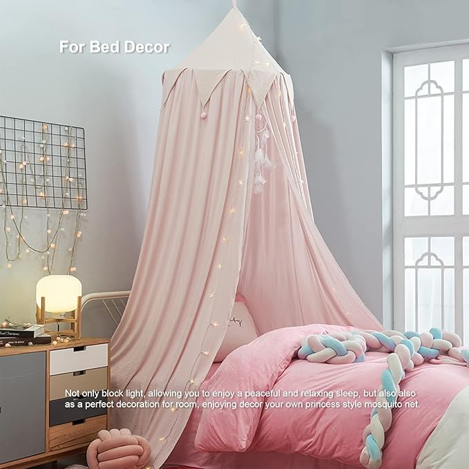 Bed Canopy for Girls, Round Dome Hanging Canopy for Baby Brib Kids Bed Room Decor Reading Nook Indoor Outdoor Playing Castle (Light Pink)
