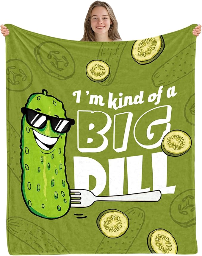 Pickle Throw Blanket, Cute Green Pickles Theme Gifts, Pickle Gifts for Christmas Thanksgiving Birthday, Funny Blankets for Adult Teens Pickles Lovers, Flannel Blanket on Sofa Couch 50"x 60"