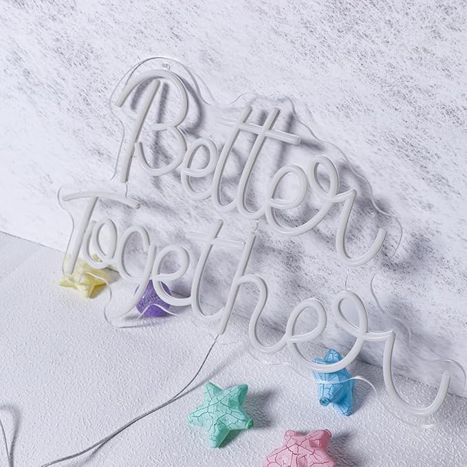 Better Together Neon Sign for Wall Decor Neon Lights for Teen Bedroom Decor Art Light Up Sign LED Neon Signs for All Party Reunion Decoration USB 21.7x13.8 Inch (white)