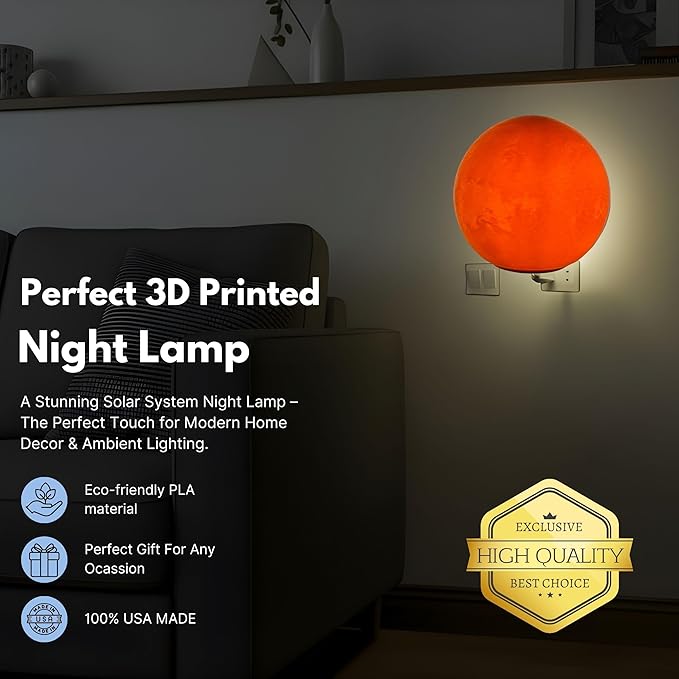 Mars Night Lights | 6" Mars Night Lamp LED Light | 3D Solar System NightLight, Planet Home Décor, Space Nursery, Kids Room, Space Gift, Birthday Gifts, Bedroom Decorations