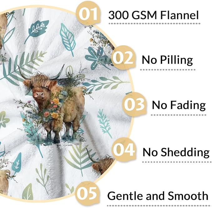 Highland Cow Blanket Gifts, 40x30 Inches Cute Throw Blanket for Women Girls, Green Soft Flannel Blankets Decor for Lap Chair Sofa Couch - Aesthetic Highland Cow Gift Idea