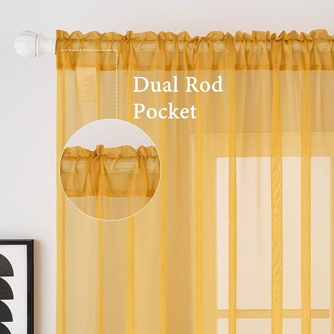 MIULEE 2 Panels Solid Color Sheer Window Curtains Elegant Window Voile Fall Panels/Drapes/Treatment for Bedroom Living Room (54X63 Inches Gold)