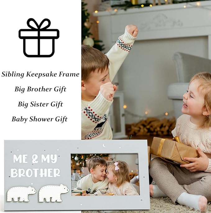 Me and My Brother Picture Frame, Sibling Keepsake Photo Frame, Baby Gift for Baby Shower for Newborn Toddler Boy, Little Sister Big Brother Gift, Little Boy Big Sister Gender Neutral Nursery Decor