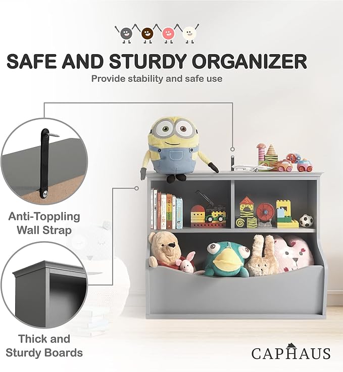 CAPHAUS Kids' Toy Storage Organizer, Open Storage Cubby, Multifunctional Book and Toy Storage Cabinet, Book and Toy Storage Shelf for Nursery, Playroom, Closet, Home Organization Toy Bookcase