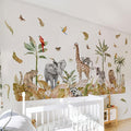 Large Safari Animals Boho Tropical Rainforest Leaves Tree Wall Stickers Jungle Animals Giraffe Elephant Lion Leopard Parrot Wall Decals for Living Room Bed Room Class Room Wall Décor