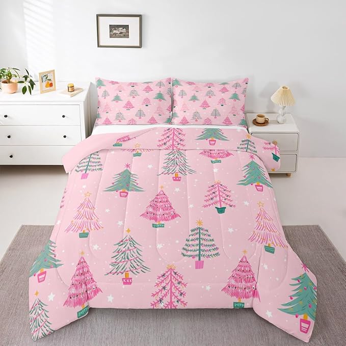 Feelyou Xmas Comforter Set Full Size Christmas Tree Bedding Set for Kids Boys Girls Christmas Decor Duvet Quilt New Year Gift Bedroom Decor Microfiber 3 Pcs with 2 Pillow Cases