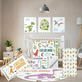 Personalized Baby Bedding Set, 5 Pcs Custom Baby Crib Sets with Name, Dino Toddler Bedding Set for Baby Boys Girls, Double Layer Flannel Nursery Bedding Set, Customized Gifts for Kids Infants