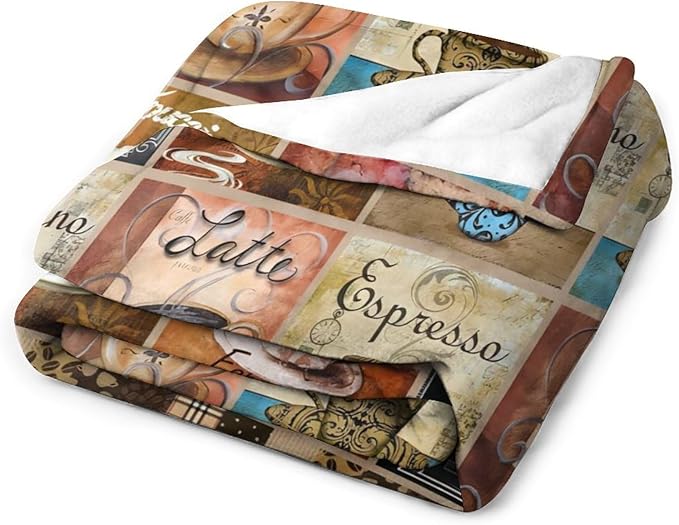 Coffee Blanket Gifts for Coffee Lovers Coffee Throw Blanket for Women Men Adults Soft Warm Cozy Fleece Blanket for Couch Sofa Bed D1 60"x80"