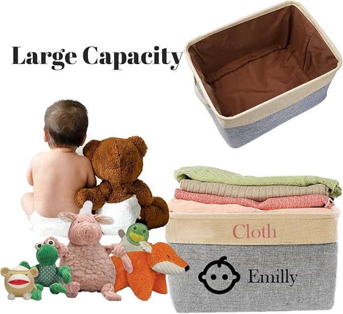 Personalized Baby Toy Basket Custom Toy Box with Name Storage Organizer Collapsible Laundry Basket Cute Basket with Handles for Girl Boy