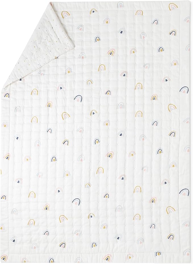 MakeMake Organics Organic Twin Comforter GOTS Certified Organic Kids Blanket Cotton Infill Tufted - Reversible Ultra Soft Breathable Boys Girls (68"x88", Dotty + Rainbow)