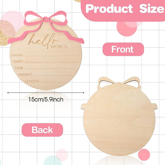 Baby Name Announcement Sign - Wooden Hello World Newborn Sign - Pink Bow Nursery Decor Welcome to the World Baby Girl Newborn Signs for Hospital