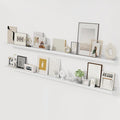 Picture Ledge Shelf, 72 inch Solid Ash Wood Floating Shelves Set of 2, Picture Ledge Ledge Wall Mounted for Living Room Kids' Room Bedroom, Color White