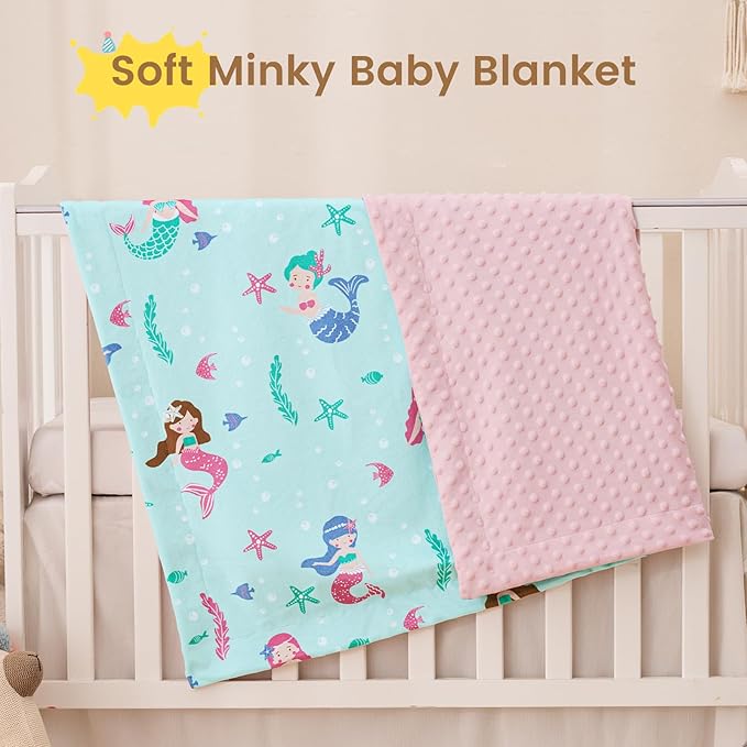 david's kids Micro Fleece Minky Baby Blanket for Girls with Double Layer and Soothing Raised Dots, Breathable and Soft Lightweight Receiving Blanket for Newborns, 40x50 Inches, Mermaid