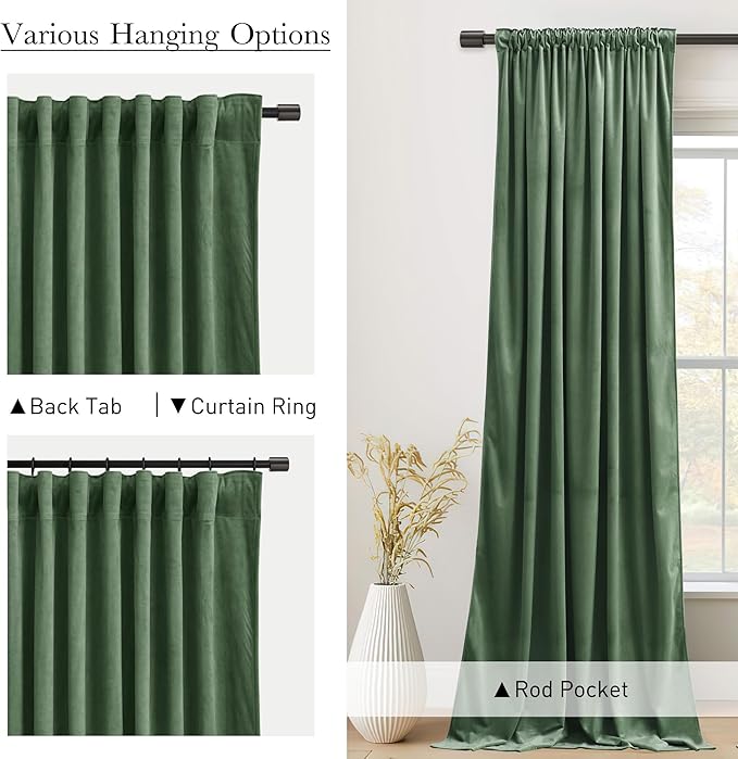 StangH Emerald Green Velvet Curtains - Room Darkening Thermal Insulated Velvet Drapes for Bedroom, Living Room, Home Theater - Super Soft Window Treatment with Pleat Tape, 52 x 84 Inch, 2 Panels