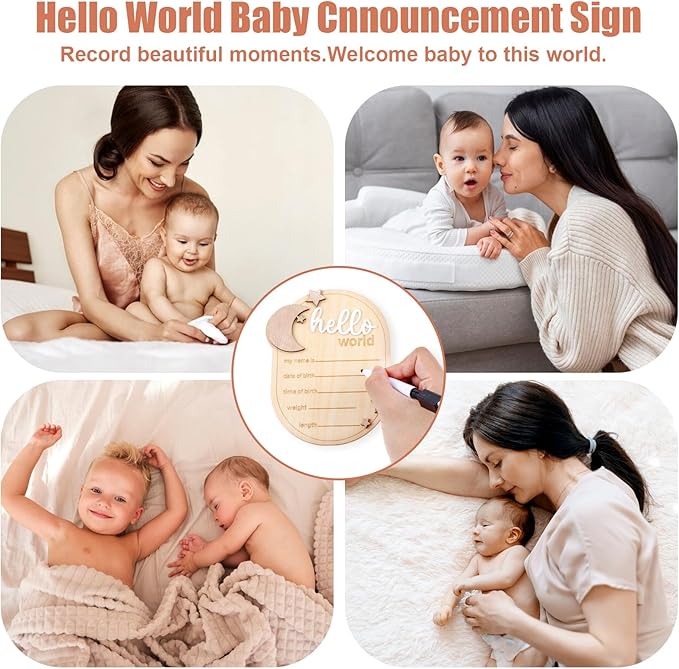 Lusofie Baby Announcement Sign Wooden Moon And Stars Welcome Baby Sign Baby Name Sign For Baby Announcement Birth Announcement Sign For Photo Props Baby Shower Hospital Nursery