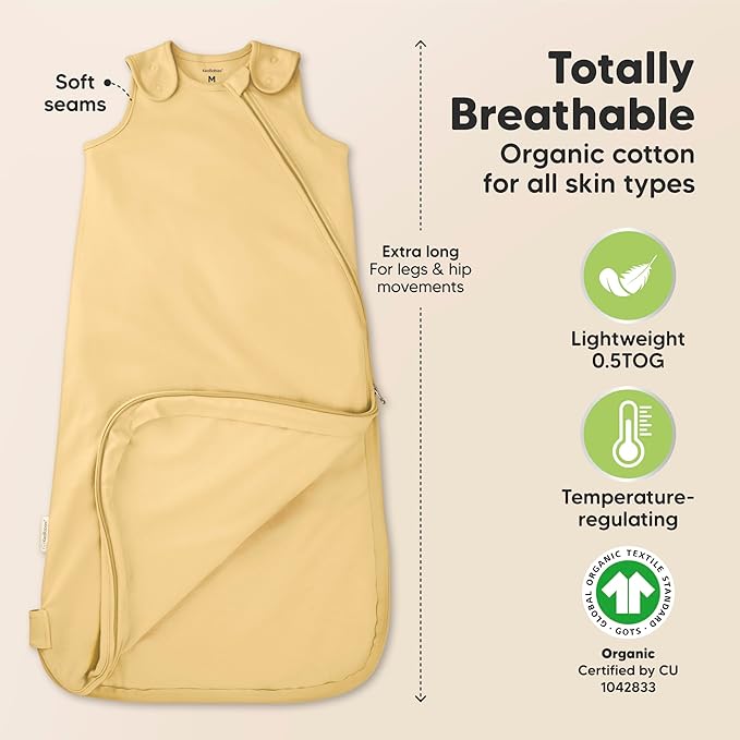 2-Pack Organic Baby Sleep Sacks, 100% Cotton - Soft & Breathable 0.5TOG Baby Wearable Blanket, Toddler Sleeping Sack 6-18 months, Easy to Wear Transitional Swaddles for Newborns, Infants (Avocado, M)