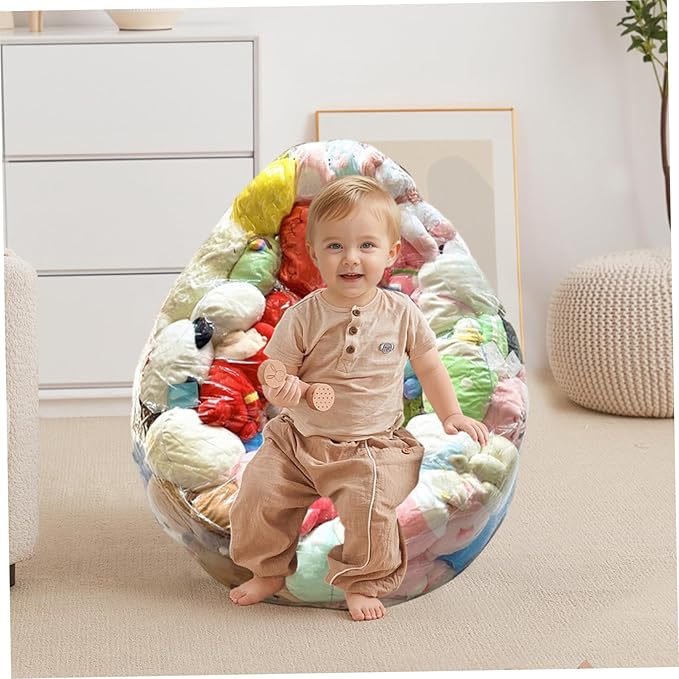 Stuffed Animal Bean Bag Storage Chair Extra Large PVC Clear Waterproof Kids Sofa Organizer for Plush Toys, Bath Toys, Clothes, Blankets and Sitting 29.5x29.5x23.6in