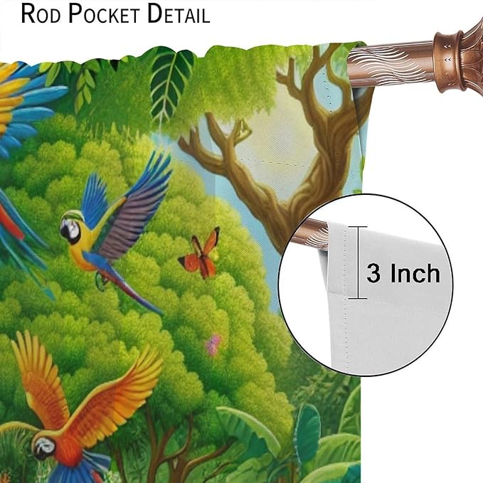 Animals Window Curtain Cartoon Jungle Forest Elephant Lion Print Curtains for Kids Boys Girls Nursery Baby Bedroom Playroom Home Decor Window Drapes 42" W X 63" L