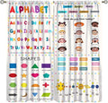 Kids Educational Alphabet Cartoon Curtain Solar System Shapes Cute Knowledge Printed Rod Pocket Blackout Window Drapes for Todders Nursery Baby Bedroom Living Room 52" W X 84" L