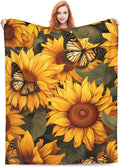 Sunflower Butterfly Blanket Gifts for Girls Women Floral Flannel Throw Blankets for Home Couch Bed Sofa Soft Fuzzy Lightweight Decor All Season 50x40 Inches