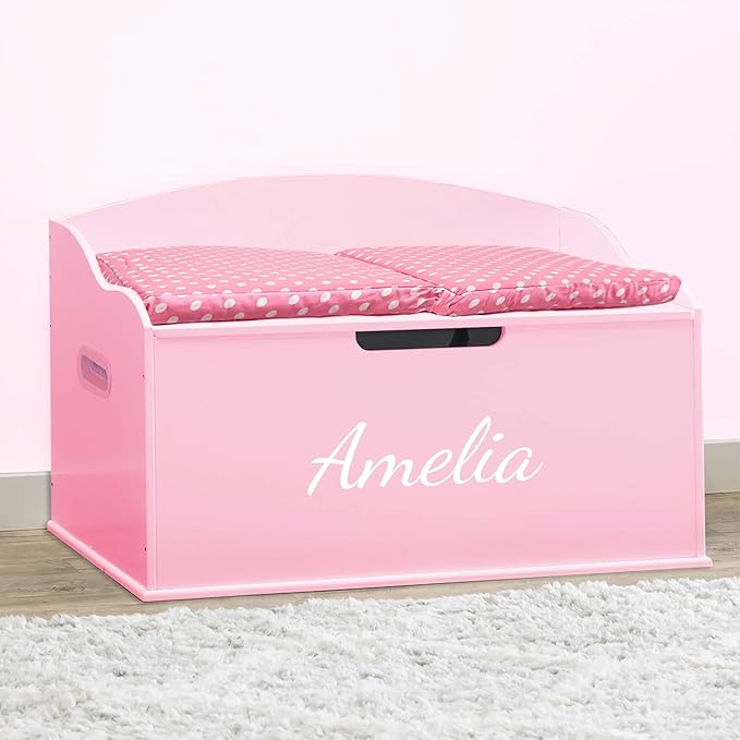 DIBSIES Personalized Creative Wonders Toy Box, Signature Series for Girls, 30 x 19.25 x 18 inches, Soft-Close Lid (Pink)
