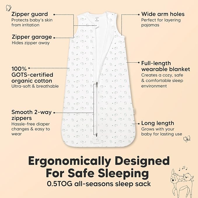 2-Pack Baby Sleep Sacks, Zipper Wearable Blanket - 0.5TOG Organic Cotton, Lightweight, Soft Cozy Toddler Sleeping Sack 6-12 months,Easy to Wear Large Newborn Transition Swaddles Sleepsacks (Bunnies)