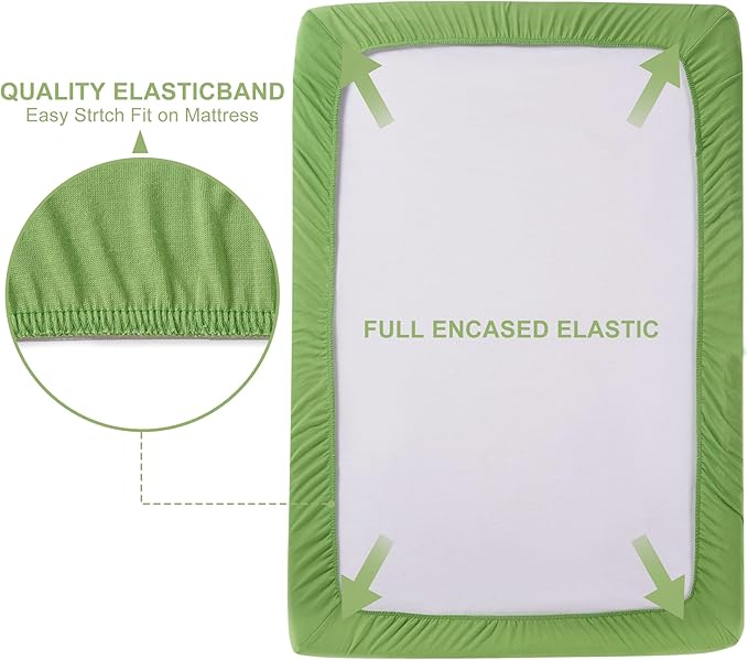 TILLYOU Mini Crib Sheets Fitted 2 Pack, Pack and Play Sheets for Toddler Mattress, Soft and Breathable 38”x 24” Pack n Play Mattresses Cover, Green Apple & Fruit Green