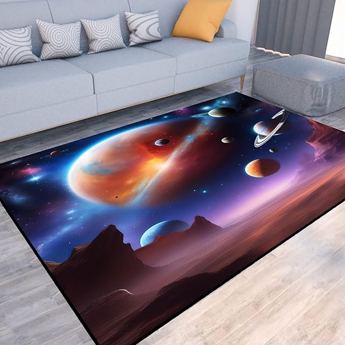 Galaxy Rug for Kids Room Rugs Alien Desert Carpet Planet Printed Throw Rugs for Boys Children Bedroom Living Room,39 in x 79 in