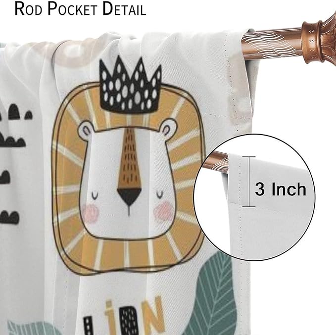 Cartoon Little Lion King Window Curtains for Baby Child,Cute Funny Forest Animals,Tropical Jungle Leaves Wildlife Boho Rainbow Print Blackout Drapes for Nursery Boys Girls Kids Bedroom 52x84in
