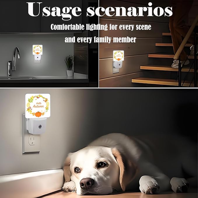 Hello Autumn Night Light,Plug Into Wall with Dusk to Dawn Light Sensors, Warm Nightlights for Bedroom, Bathroom, Hallway, Kitchen, Gifts Ideal for Boys Girls Women Men