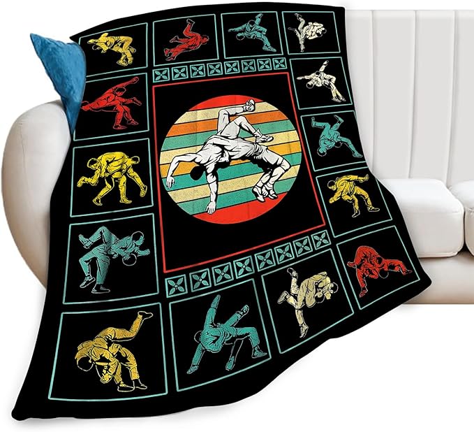 Wrestling Fleece Blanket Sports Wrestle Throw Blankets for Girls Boys Super Soft Warm Flannel Vintage Colorful Throws Gifts for Men Women Cozy Fuzzy Plush Stuffed Couch Bed Bedding Decor 60"x50"