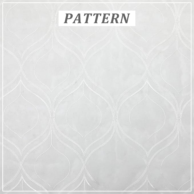 VISIONTEX White Sheer Curtains 72 Inches Long 2 Panels Set Moroccan Embroidered Curtains Trellis Decor French Textured Rod Pocket Voile Tulle Semi Window Drapes for Bedroom Living Room 54 x 72 Inches
