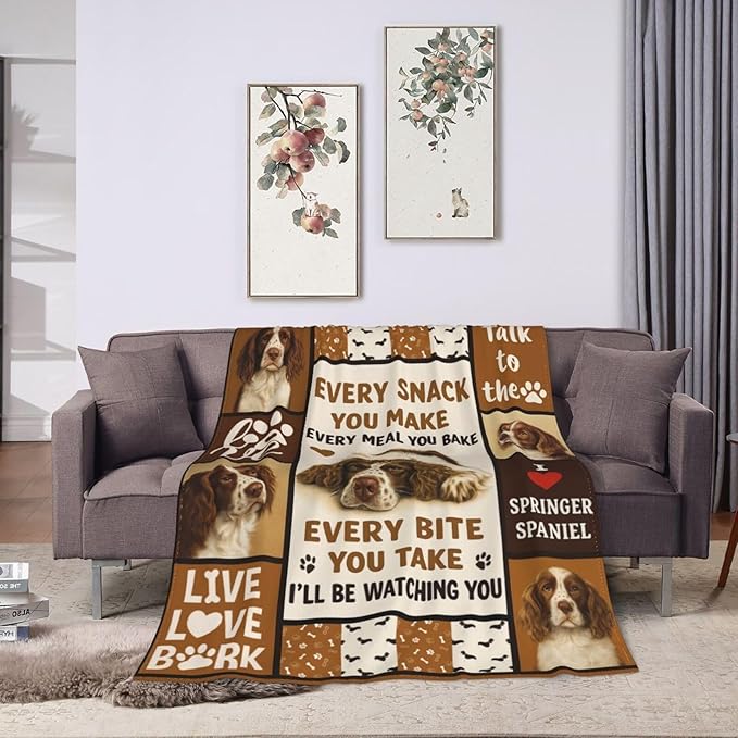 Springer Spaniel Blanket English Springer Decor Throw Blanket Super Soft Flannel Fluffy Plush Cozy Fuzzy Fleece Stuff Blanket Gifts for Dog Lover Woman Girl Kids Adults for Bed Sofa Couch 60"X80"