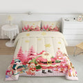 jejeloiu Merry Christmas Comforter Set Toddler Size Santa Claus Bedding Set for Kids Boys Girls Cute Deer Duvet Quilt Beige Bedroom Decor
