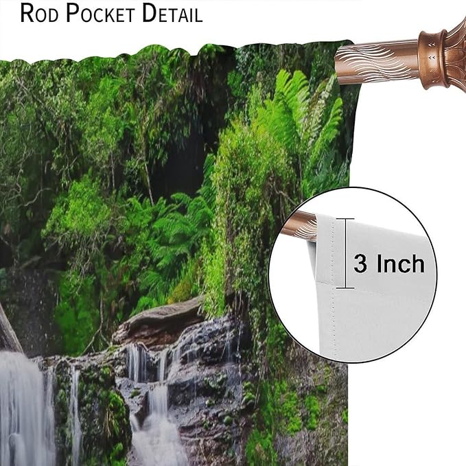 Natural Scenery Blackout Curtains, Spring Rustic Forest Waterfall River Landscape Window Drapes, for Bedroom Living Room 63" W X 63" L