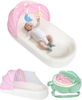 Portable Newborn Nest Lounger-Travel Bassinet,with Canopy & Mosquito Net-Lightweight Foldable Lounger Cotton Cover & Supportive Mattress Washable and Indoor-Outdoor Use (Pink)