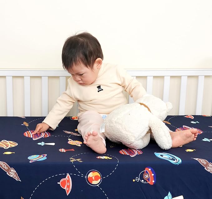 PHF Soft Space Crib Sheet Fitted, 2 Pack Silky Comfy Breathable Polyester Baby Sheets for Boys Girls,28x52x9in Fits Standard Crib and Toddler Mattresses, Space